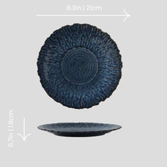 Handmade kiln-turned "Sunflower" plate - blue - Crafty-Clayworks