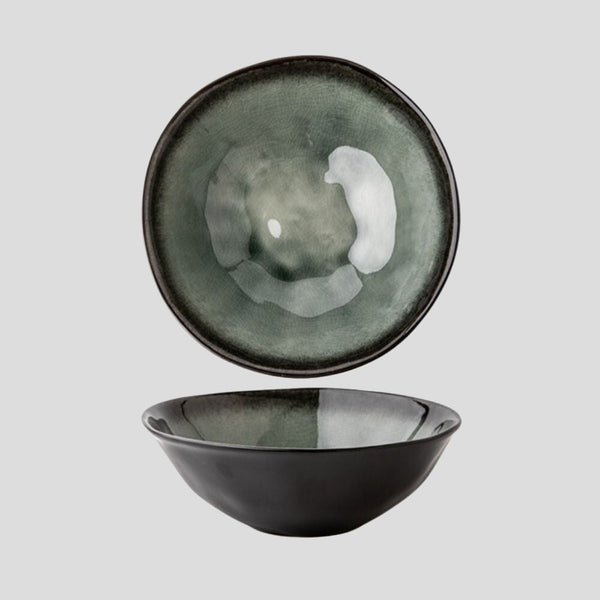 Handmade "Ice Crackle Glaze" bowl - dark green - Crafty-Clayworks