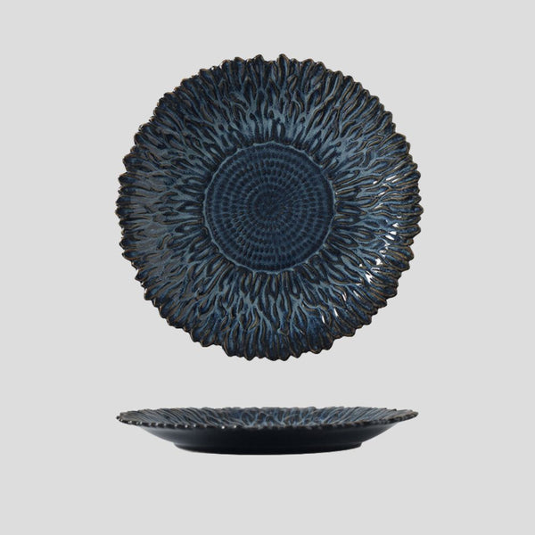 Handmade kiln-turned "Sunflower" plate - blue - Crafty-Clayworks
