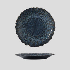 Handmade kiln-turned "Sunflower" plate - blue - Crafty-Clayworks